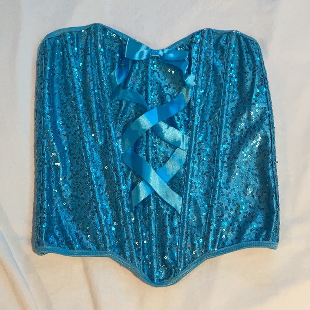 Leg Avenue y2k corset top strapless lace up sequin blue mermaid vibes